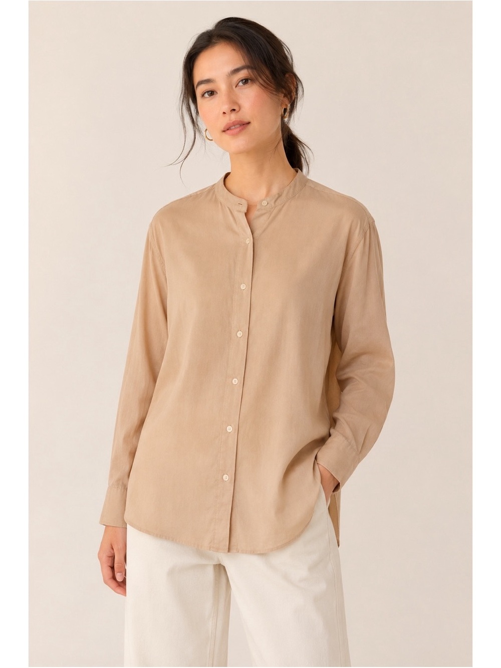 Uniqlo Women's Beige Lightweight Cotton Button-Down Long Sleeve Shirt Size XL
